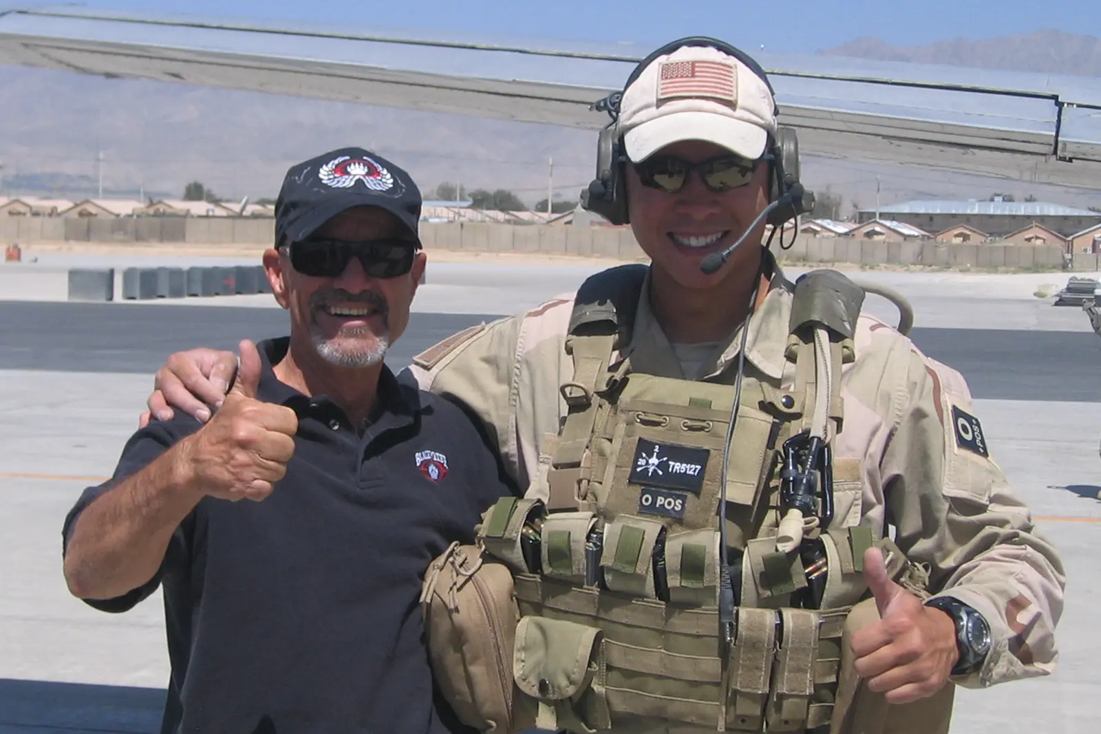 Nick Tran on air base giving a thumbs up